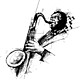 Freehanding dibujo de un saxofonista de jazz 400 192
