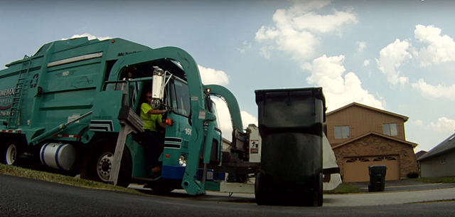 Starts on the curb where the recycling truck picks it up