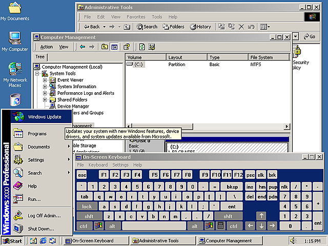 Windows 2000:existió un nuevo diseño translúcido,aunque aún le faltaba mucho para lograr una buena interfaz de usuario, por lo que Microsoft aclaró que las capas de ventanas darían un poder mayor a los diseñadores para crear una mejor interfaz de usuario.