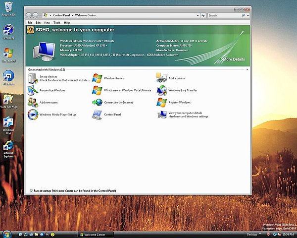 Windows Vista – Welcome Center: Una ventana con opciones de ajustes que aparecía la primera vez que se probaba Windows Vista.