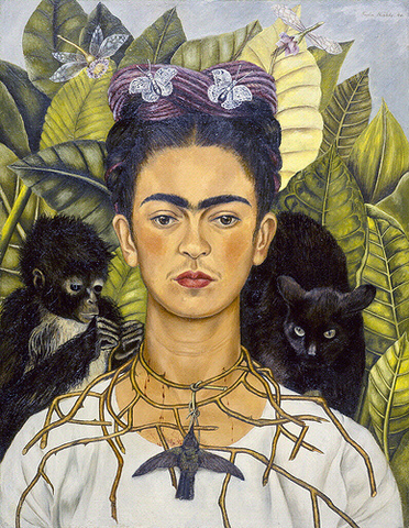 Frida pintó el autoretrato "Self Protrait with Necklace of Thorns"