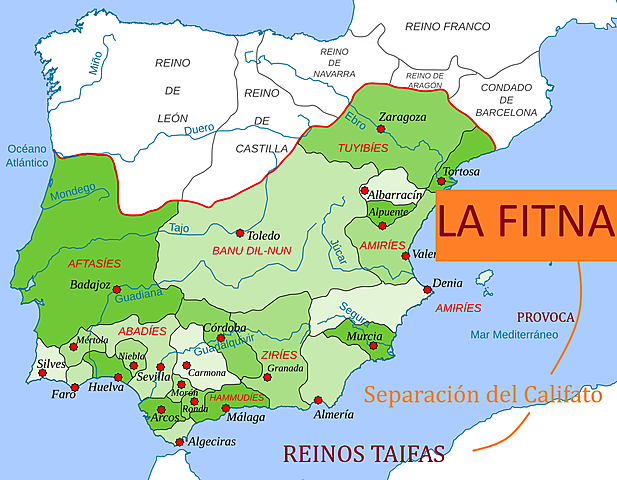 La fitna (separación del Califato de Córdoba en taifas)