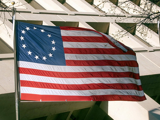 The 13 colonies are represented in the first American flag.