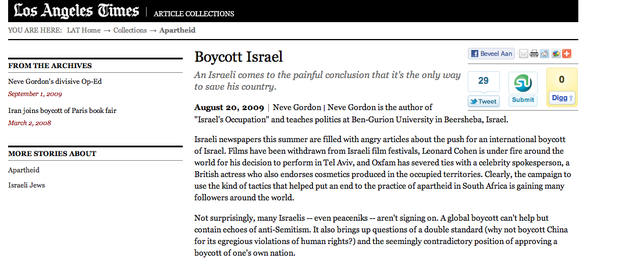 Neve Gordon publishes "Boycott Israel" article
