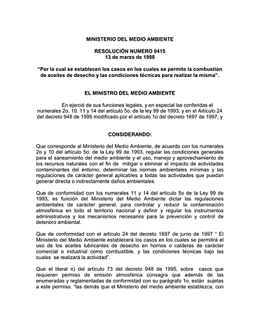 Resolución 0415 de 1998.