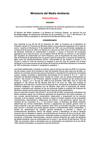 Resolución 0304 de 2001.