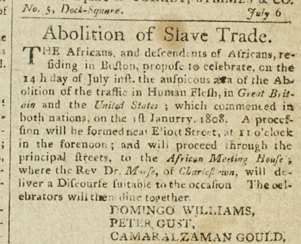 Importation of African Slaves banned by Congress