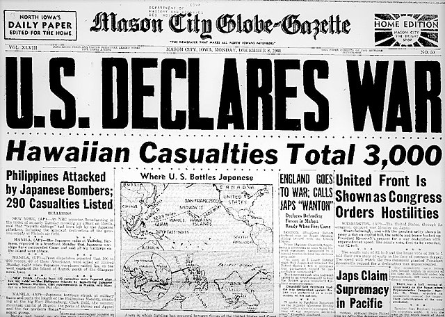 The Untied States declares war on Japan