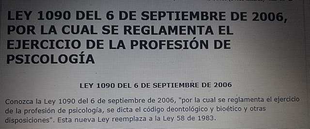 LEY 1090 DEL PSICÓLOGO COLOMBIANO (2006).