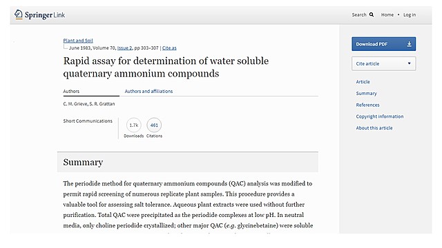 Rapid assay for determination of water soluble quaternary ammonium compounds