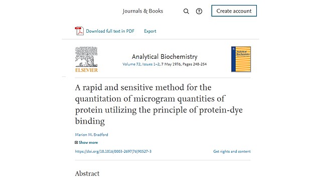 A rapid and sensitive method for the quantitation of microgram quantities of protein utilizing the principle of protein-dye binding