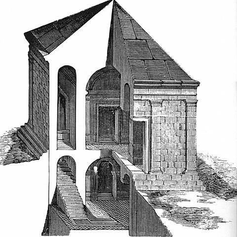 Capilla de piedra y barro junto al antiguo mausoleo.