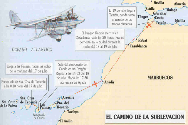 Franco embarca en el Dragon Rapide