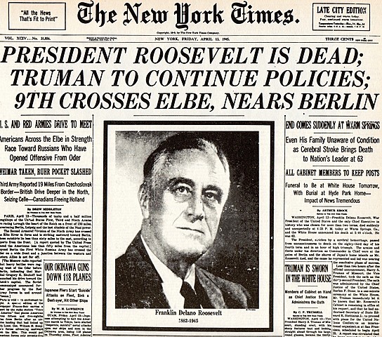 Franklin D. Roosevelt dies