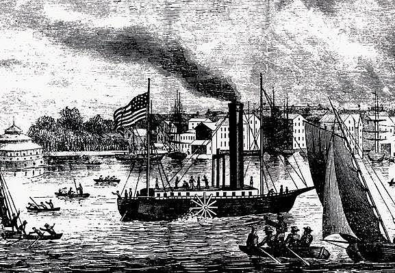 The maiden voyage of the steamboat Clermont