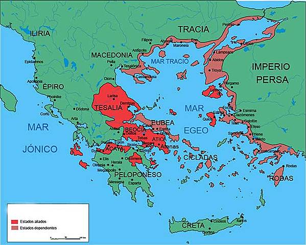 Atenas y otros estados griegos constituyen la Liga de Delos contra los persas
