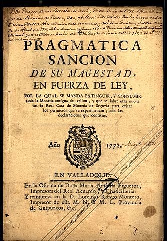 Publicación de la Pragmática Sanción de 1789.