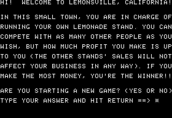 Apple II introduces 'Lemonade Stand'