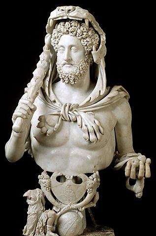 The bust of Commodus as Hercules is sculpted