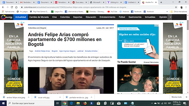 dice que el 19 de abril de 2010 se firmó el negocio del apartamento entre la compañía La línea y el exministro de agricultura.