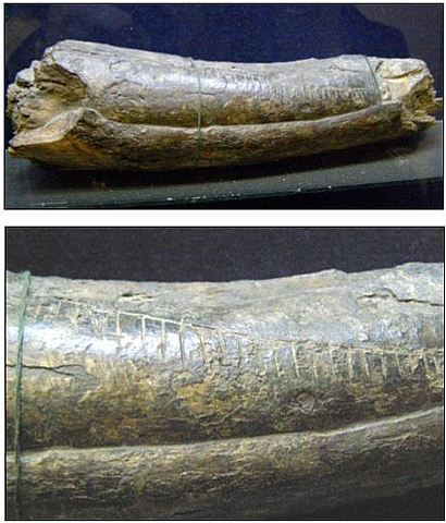 Ornamented engraved out of mammoth ivory, a bracelet with a paleo-astronomical calendar engraved.