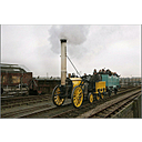 Réplica moderna de la locomotora Rocket de Stephenson. Fue la primera locomotora explotada comercialmente.