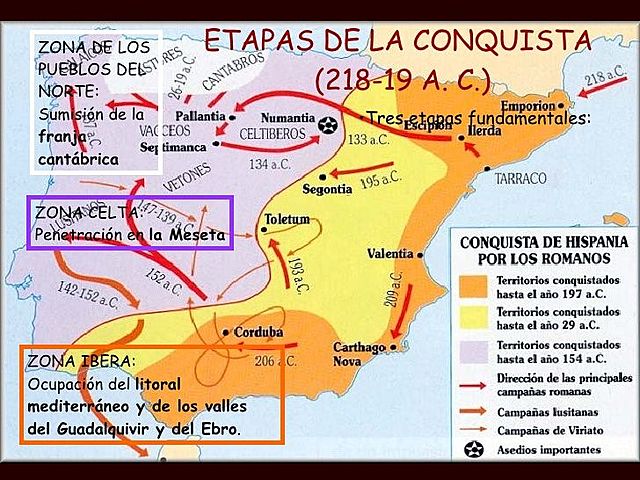 Fases conquista de Hispania por Roma. (218 - 19 a.C.)