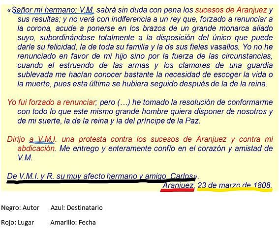 Carta de Carlos IV a Napoleón