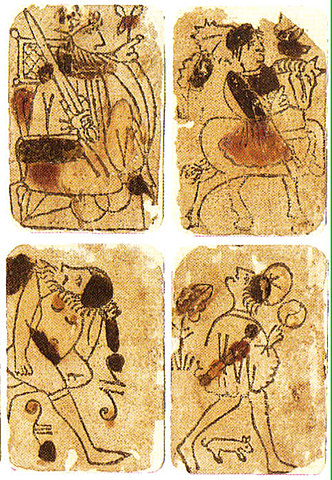 En Occidente se introdujo en la Edad Media, las primeras muestras de xilografía datan del siglo XIII d. C., se trata de naipes realizados con esta técnica