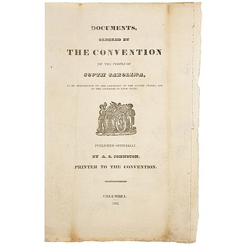 South Carolina passes ordinance of nullification