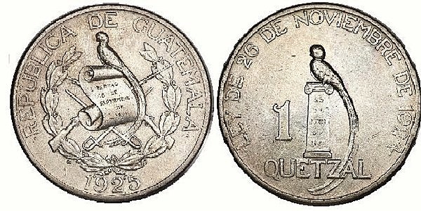 Monedas de Q1.00, Q0.50, Q0.25 en Guatemala