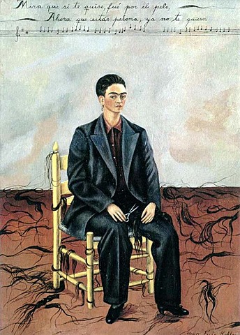 Frida paints "self portrait whit cut hair"