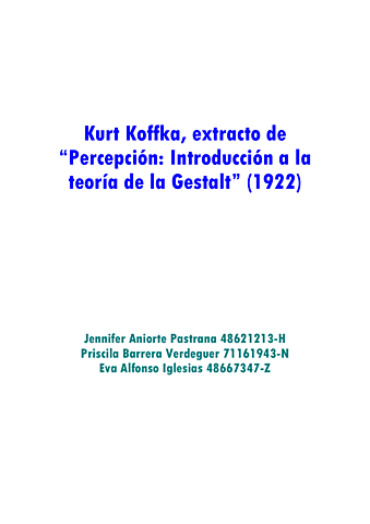 Kurt Koffka publica: Percepción: una introducción a la Teoría Gestalt