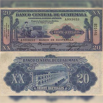 De nuevo se emite papel moneda pero ahora con las denominaciones de cinco, diez y veinte quetzales.