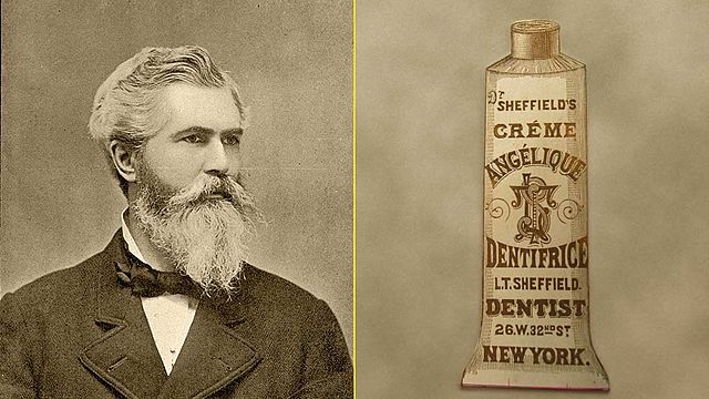 Dr. Washington Sheffield crea la primera pasta dental y la distribuye. Después Colgate & Company crea su pasta dental con la formula similar a la del Dr. Sheffield