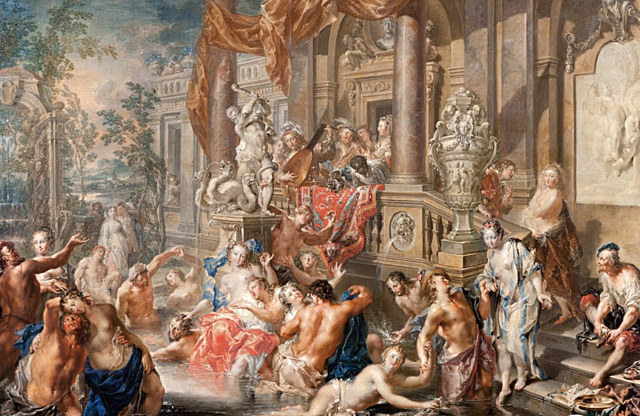 Fountain scene in front of a palace