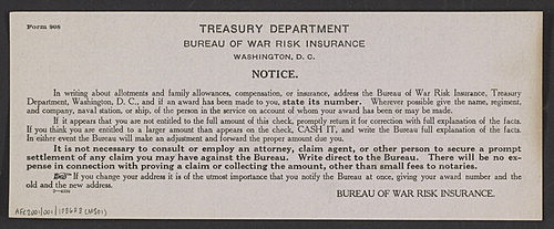 1st letter from the treasury (form 908)