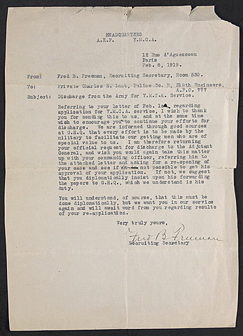 YMCA to Lamb about Discharge