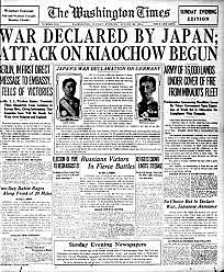 Japan declares war on Germany, WW1 begins in Asia