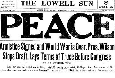 Germany and the Allies conclude an armistice based largely on Wilson’s Fourteen Points.