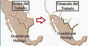 Tratado de Guadalupe Hidalgo, México pierde la mitad del territorio nacional.