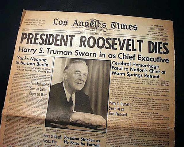 President Roosevelt dies at his retreat in Warm Springs, GA