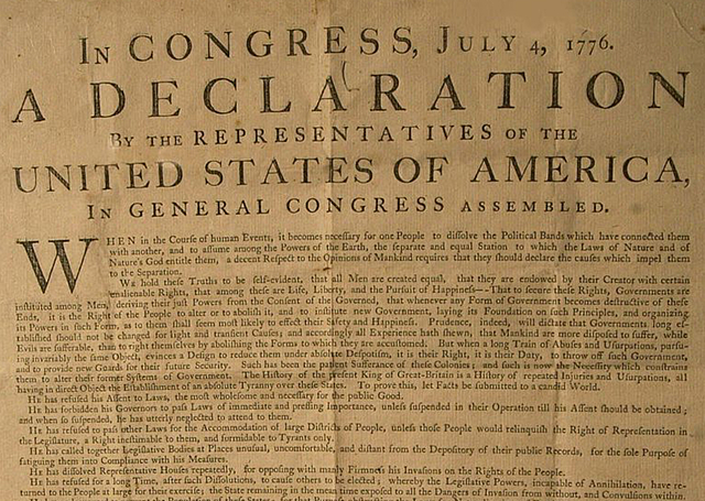 The continental congress adopts Declaration of Independence