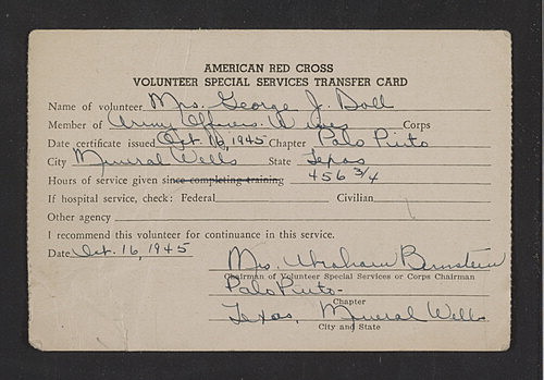 American Red Cross Volunteer Special Services Transfer Card