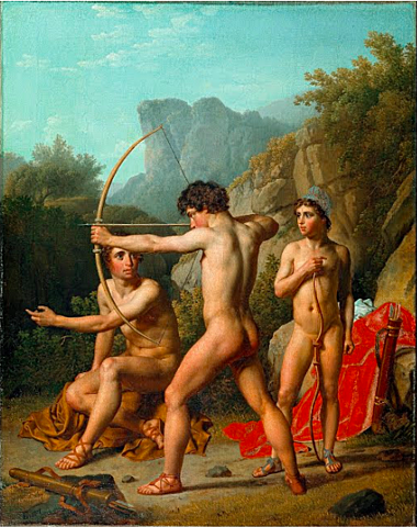 Three Spartan Boys Practising Archery