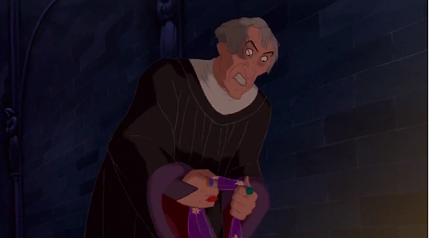 After learning Esmeralda escaped Notre Dame, Frollo swore to find her even if he has to burn down all of Paris.
