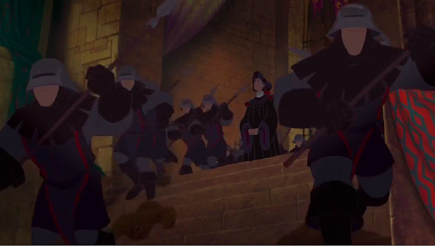 Frollo reveals he tricked Quasimodo and Phoebus into leading him to the Court of Miracles and captured everyone.