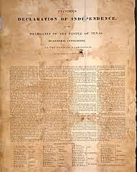 Texas Independance from Mexico. Convention without debate adopted a declaration of independance. Republic of Texas  is declared.