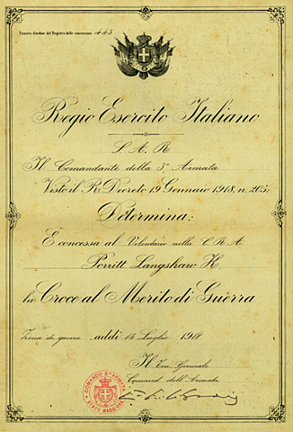 Porritt Awarded the Italian War Merit Cross