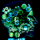 Brain cogs blue green med